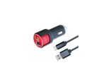 Lemontti Set Incarcator Auto Fast Charge 3.1A 2 porturi USB-A QC 3.0 + USB-A si cablu MicroUSB 1m Negru-Rosu
