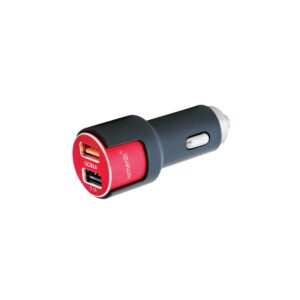 Lemontti Set Incarcator Auto Fast Charge 3.1A 2 porturi USB-A QC 3.0 + USB-A si cablu MicroUSB 1m Negru-Rosu