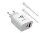 Lemontti Set Incarcator Retea Fast Charge 20W 1 x PD Type-C + 1 x USB-A Quick Charge 3.0 si cablu Type-C-Type-C 20W 1m Alb