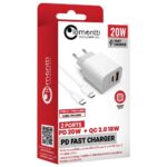 Lemontti Set Incarcator Retea Fast Charge 20W 1 x PD Type-C + 1 x USB-A Quick Charge 3.0 si cablu Type-C-Type-C 20W 1m Alb - imagine 6