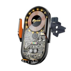 Lemontti Suport Auto cu incarcare Wireless, 15W, deschidere automata prin senzor infrarosu, prindere la ventilatie, cablu Type-C inclus, Transparent Negru