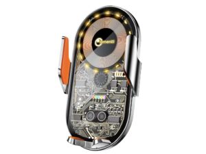Lemontti Suport Auto cu incarcare Wireless, 15W, deschidere automata prin senzor infrarosu, prindere la ventilatie, cablu Type-C inclus, Transparent Negru