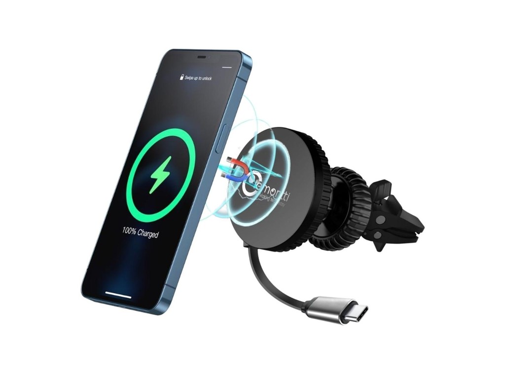 lemontti-suport-auto-magsafe-magnetic-cu-incarcare-wireless-si-cablu-retractabil-type-c-1m-prindere-ventilatie-negru Lemontti Suport Auto MagSafe Magnetic cu Incarcare wireless si cablu retractabil Type-C 1m, prindere ventilatie, Negru - imagine 1