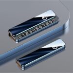 Lemontti Suport auto numar telefon parcare, 2 numere telefon schimbabile, aluminiu, cifre magnetice fluorescente, Negru - imagine 4