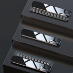 Lemontti Suport auto numar telefon parcare, 2 numere telefon schimbabile, aluminiu, cifre magnetice fluorescente, Negru - imagine 5