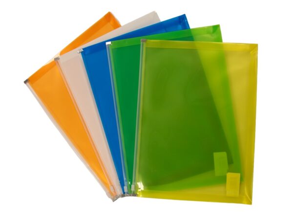 Mapă plastic A4 cu burduf și închidere cu fermoar diverse culori