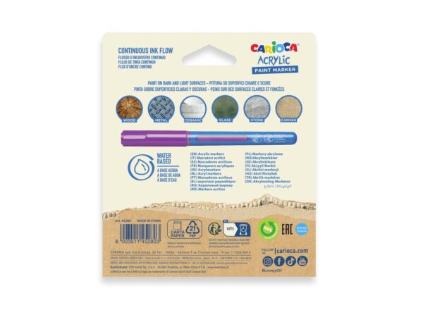 Marker cu vopsea acrilică și vârf pensulă Carioca 5 buc/set