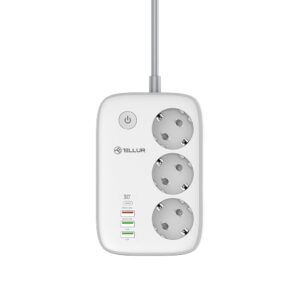 Prelungitor WiFi Tellur Smart, 3 porturi, PD30W, QC18W, 2xUSB 2.4A, 2500W, 10A, 2m