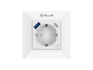 Priză de perete WiFi Tellur Smart, 3600W, 16A, PD20W, USB 18W, monitorizare consum, alb