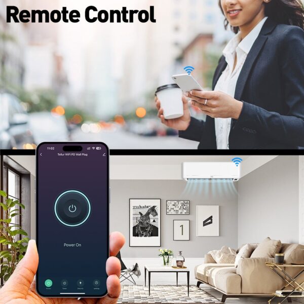 Priză de perete WiFi Tellur Smart, 3600W, 16A, PD20W, USB 18W, monitorizare consum, alb