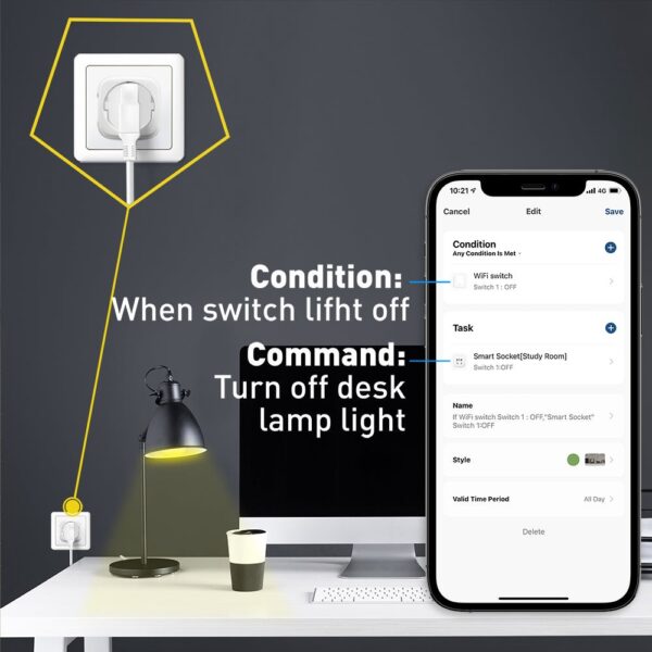 Priză WiFi Tellur Smart, monitorizare consum, 3680W, 16A, alb