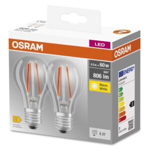 2 Becuri LED Osram Base Classic A, E27, 6.5W (60W), 806 lm - 000004099854064098