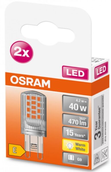 2 Becuri LED Osram PIN, G9, 4.2W (40W), 470 lm, lumina calda (2700K) - 000004058075449893