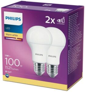 2 Becuri LED Philips A60, EyeComfort, E27, 13W (100W), 1521 lm - 000008718699669430