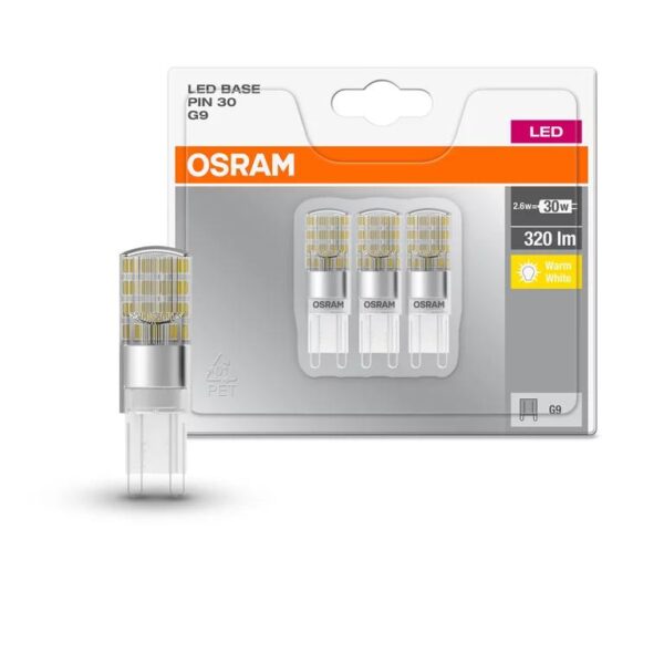 3 Becuri LED Osram Base PIN, G9, 2.6W (30W), 320 lm - 000004058075450073