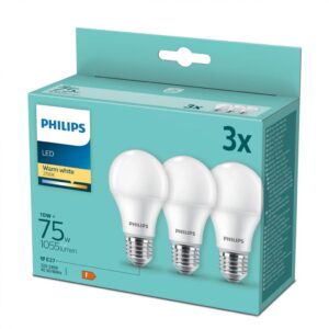 3 Becuri LED Philips A60, E27, 10W (75W), 1055 - 000008718699775544