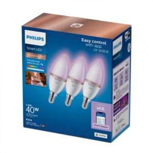 3 Becuri LED RGB inteligente Philips Candle C37, Wi-Fi - 000008720169210318