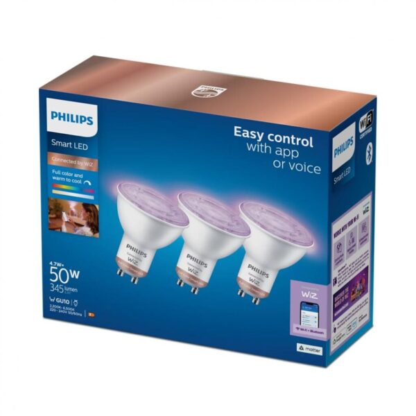 3 Becuri LED RGB inteligente Philips Spot PAR16, Wi-Fi, GU10 - 000008720169210356