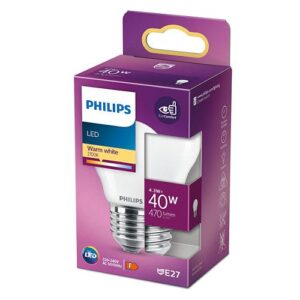Bec LED Philips Classic, E27 P45, 4.3W (40W), ambianta alba - 000008718699763473