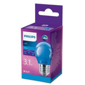 Bec LED Philips COLORED BLUE P45, E27, 3.1W (25W), lumina albastra - 000008718696748626