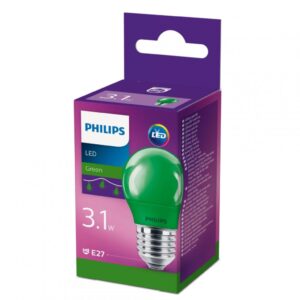 Bec LED Philips COLORED GREEN P45, E27, 3.1W (25W), lumina verde - 000008718696748640