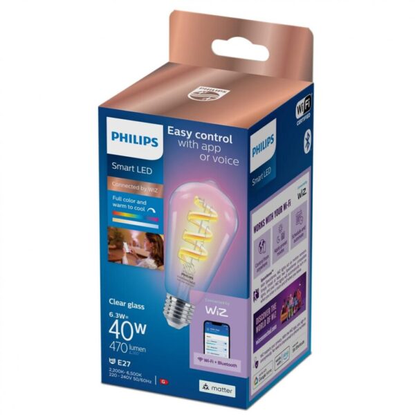 Bec LED RGB inteligent Philips Filament Bulb Clear ST64 - 000008720169165816