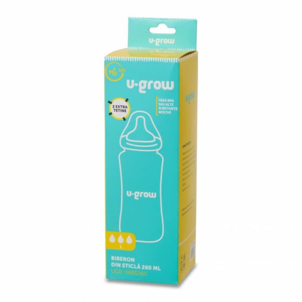 Biberon de sticla 260 ml+2 tetine extra - UG0-06BS260