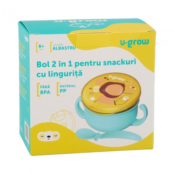 Bol 2 in 1 pentru snackuri si lingurita, blue, U-Grow - A-2504BL