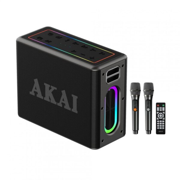 Boxa portabila Akai cu 2 micfrofoane wireless-IPX6-80W - ABTSW-120