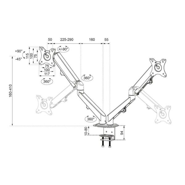 Brat de birou pentru monitor Neomounts, poate sustine 2 - DS70-700BL2