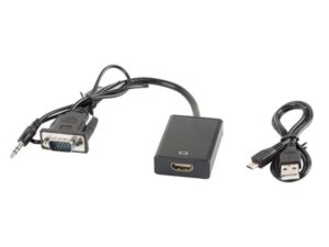 Cablu adaptor VGA (M) + minijack 3,5 mm (M) HDMI (F) 20 cm negru - AD-0021-BK