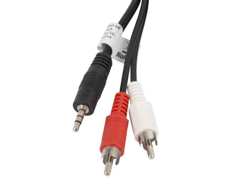 Cablu audio Jack 3,5 mm (tată) 3 pini → 2 x RCA (tată), 5 m - CA-MJRC-10CC-0050-BK Cablu audio Jack 3,5 mm (tată) 3 pini → 2 x RCA (tată), 5 m - CA-MJRC-10CC-0050-BK