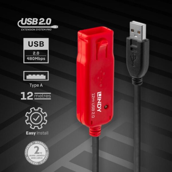 Cablu Lindy 12m USB 2.0 Active Extension - LY-42782