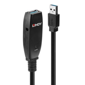 Cablu Lindy 15m USB 3.0 Active Extension Slim, negru - LY-43322