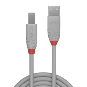 Cablu Lindy 2m USB 2.0 Tip A la Tip B, Anthra Line, gri - LY-36683