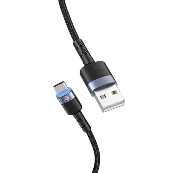 Cablu Tellur USB to Type-C cu LED, 3A, nailon, 1.2m, negru - TLL155363