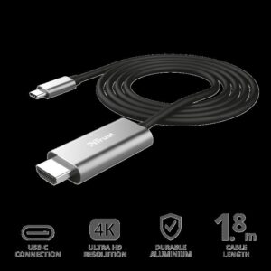 Cablu Trust Calyx, USB-C to HDMI, 1.8m, negru - TR-23332