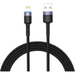 Cablu USB to Lightning cu LED, nailon, 3A, 1.2m, negru - TLL155373