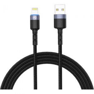 Cablu USB to Lightning cu LED, nailon, 3A, 1.2m, negru - TLL155373