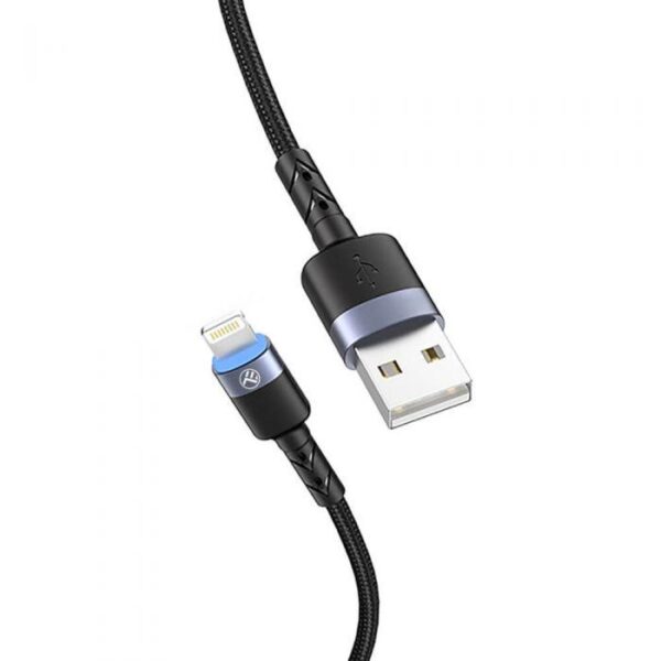 Cablu USB to Lightning cu LED, nailon, 3A, 1.2m, negru - TLL155373