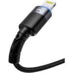 Cablu USB to Lightning cu LED, nailon, 3A, 1.2m, negru - TLL155373