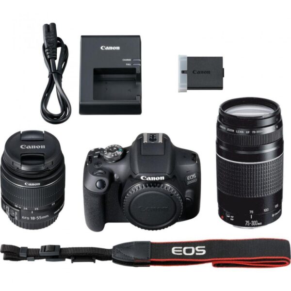 Camera foto Canon EOS-2000D double kit, obiectiv EF-S 18-55mm - 2728C031AA