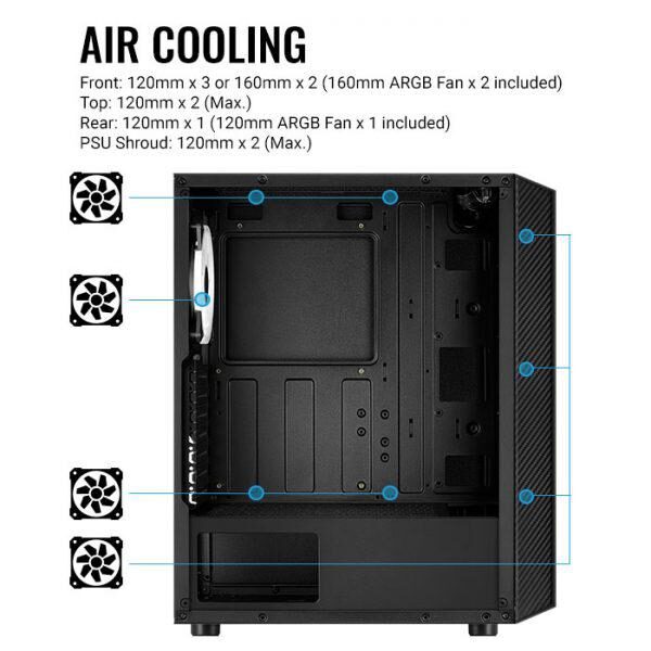 Carcasa Aerocool Hive neagra, SPCC ABS Steel ATX Mid Tower - HIVE-G-BK-V1