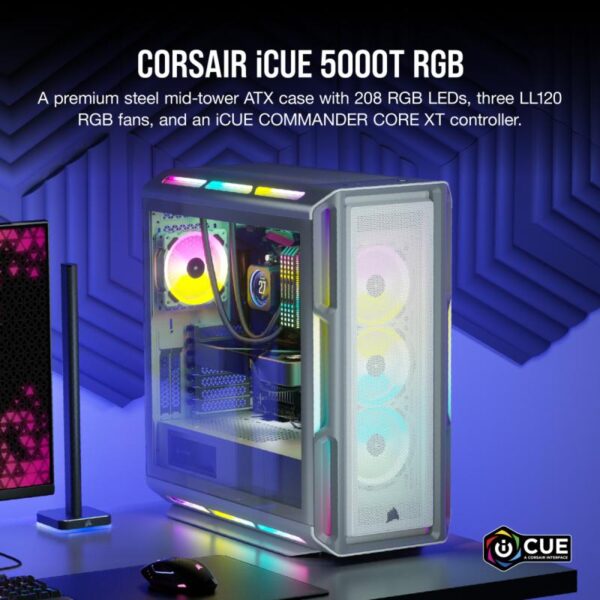 iCUE 5000T RGB Tempered Glass Mid-Tower ATX PC Case - White - CC-9011231-WW