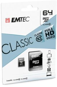 MicroSDXC Emtec, 64GB, Clasa 10 UHS-I, R/W 20/12 MB/s - ECMSDM64GXC10CG