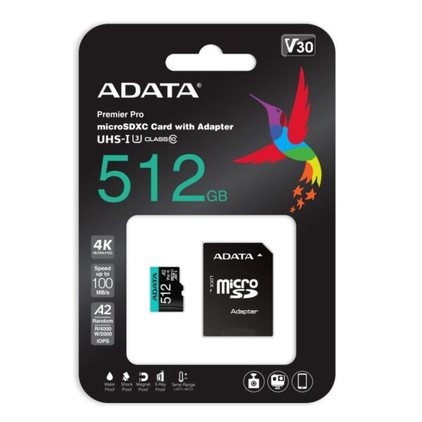 Card de Memorie MicroSD ADATA 512GB, Adaptor SD, Class 10 - AUSDX512GUI3V30SA2