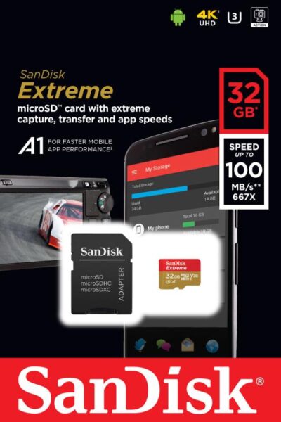 Card de memorie MicroSD SanDisk Extreme, 32GB, Adaptor SD, Class 10 - SDSQXAF-032G-GN6MA