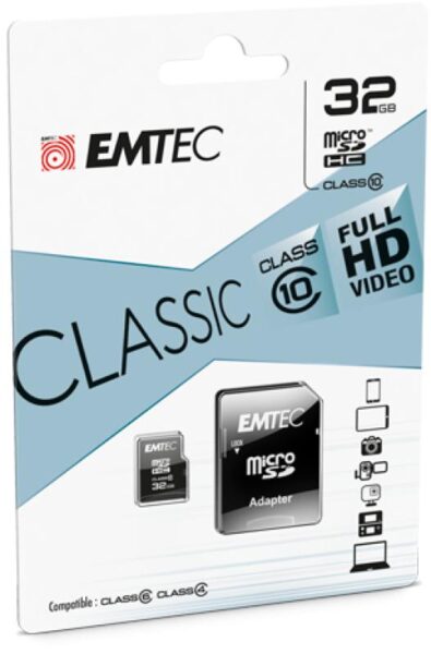 MicroSDXC Emtec, 32GB, Clasa 10 UHS-I, R/W 20/12 MB/s - ECMSDM32GHC10CG