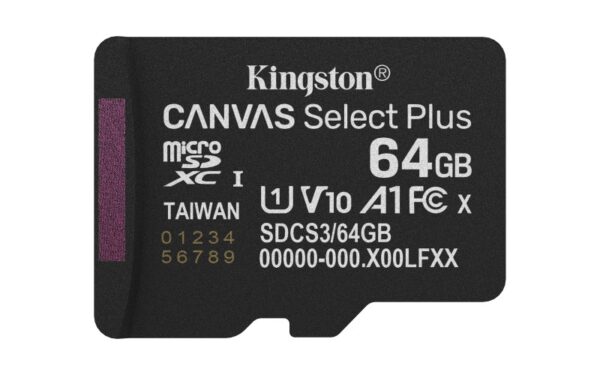 Card de Memorie MicroSDXC Kingston, 64GB, Canvas Select Plus - SDCS3/64GBSP