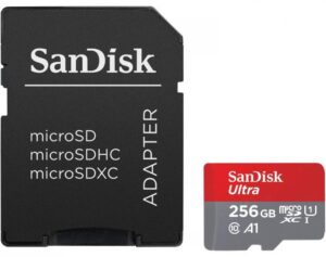 Card de memorie SanDisk, 256GB, UHS-I, Class 10, 80MB/s + Adaptor - SDSQUAC-256G-GN6MA
